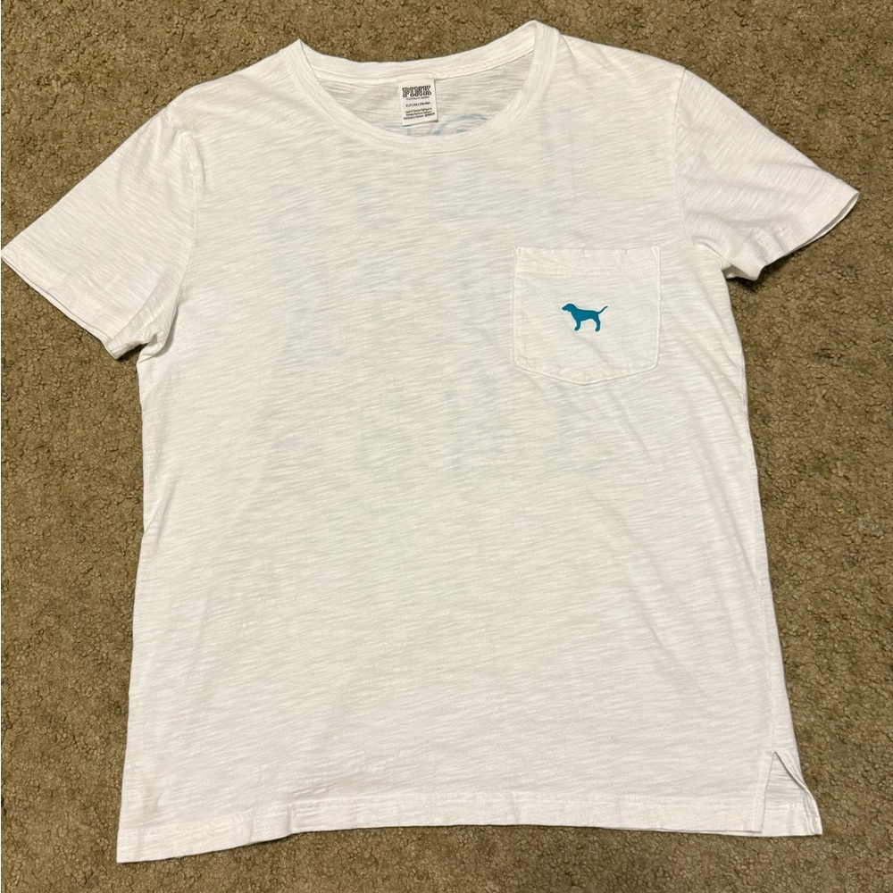 White T-Shirt with Teal Dog Logo